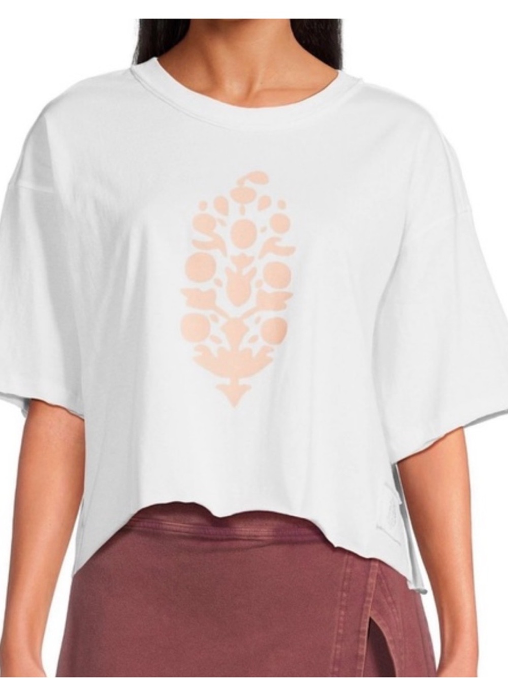 NWT Free People Movement White Tee with Peach Print